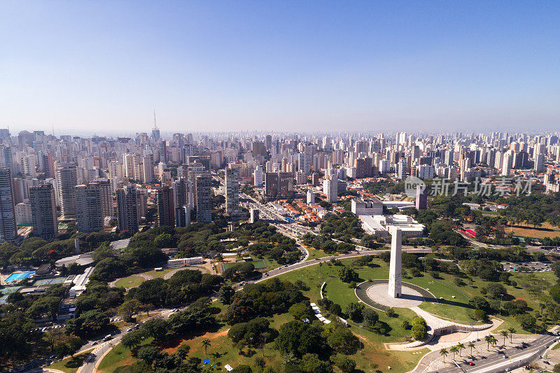 鸟瞰图Ibirapuera公园和23 de Maio大道在圣保罗，巴西